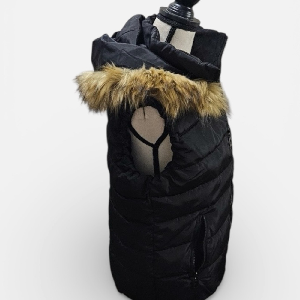 Black Puffer Vest with Faux Fur Trim with Removable Hood size XL - Picture 5 of 13